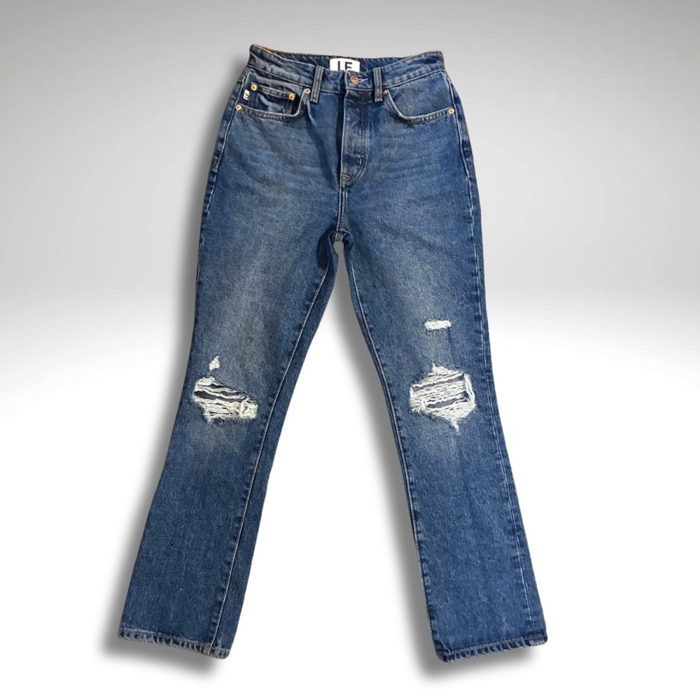 Lovers + Friends Reece High Rise Distressed Knee Rigid Slim Straight Jeans 24